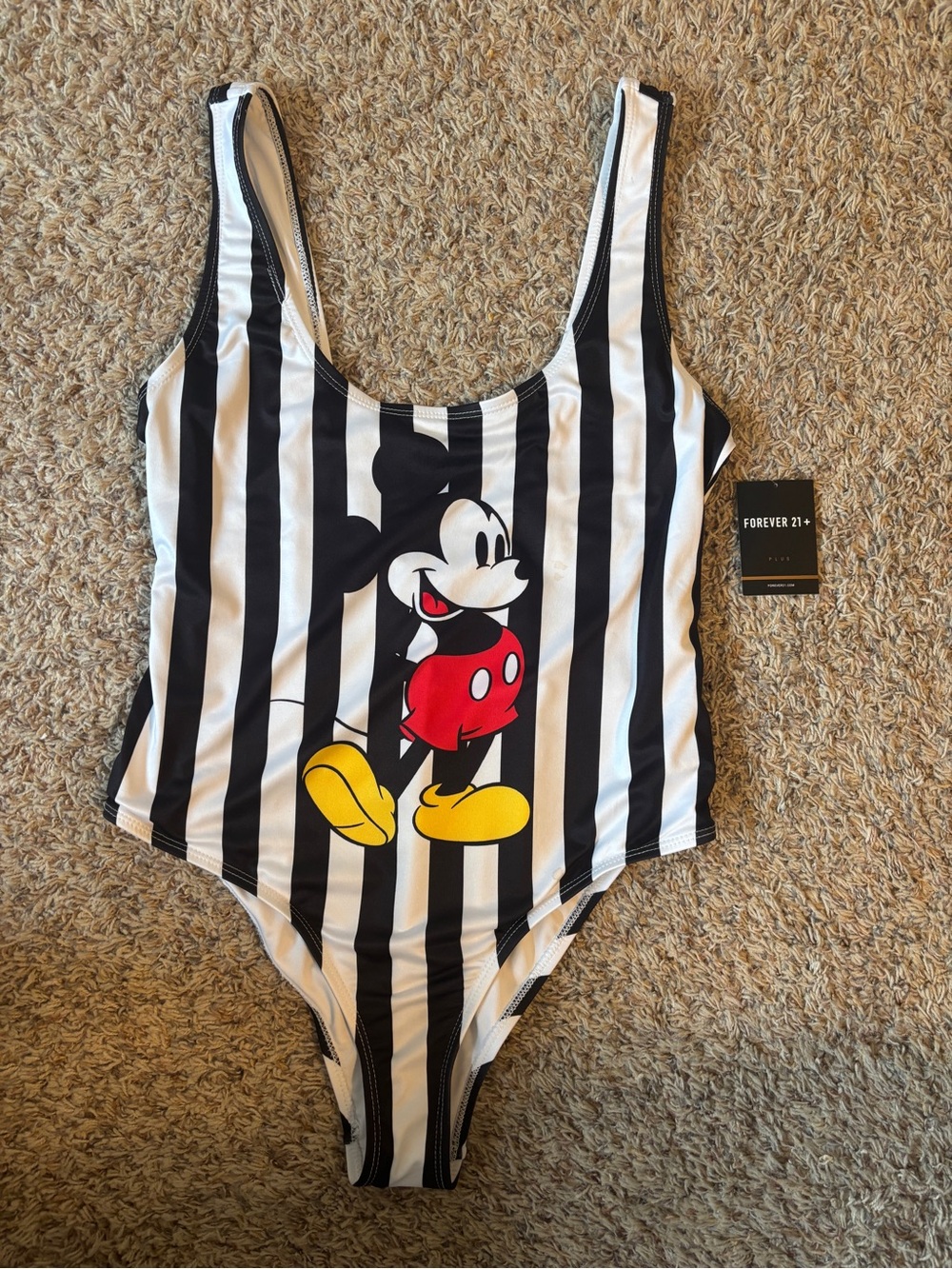 Forever 21 Black & White Striped Mickey Mouse Bodysuit